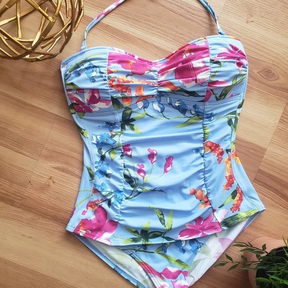 Tommy Bahama Fiori Di Mare Shirred bandeau Swimsui - Picture 3 of 5
